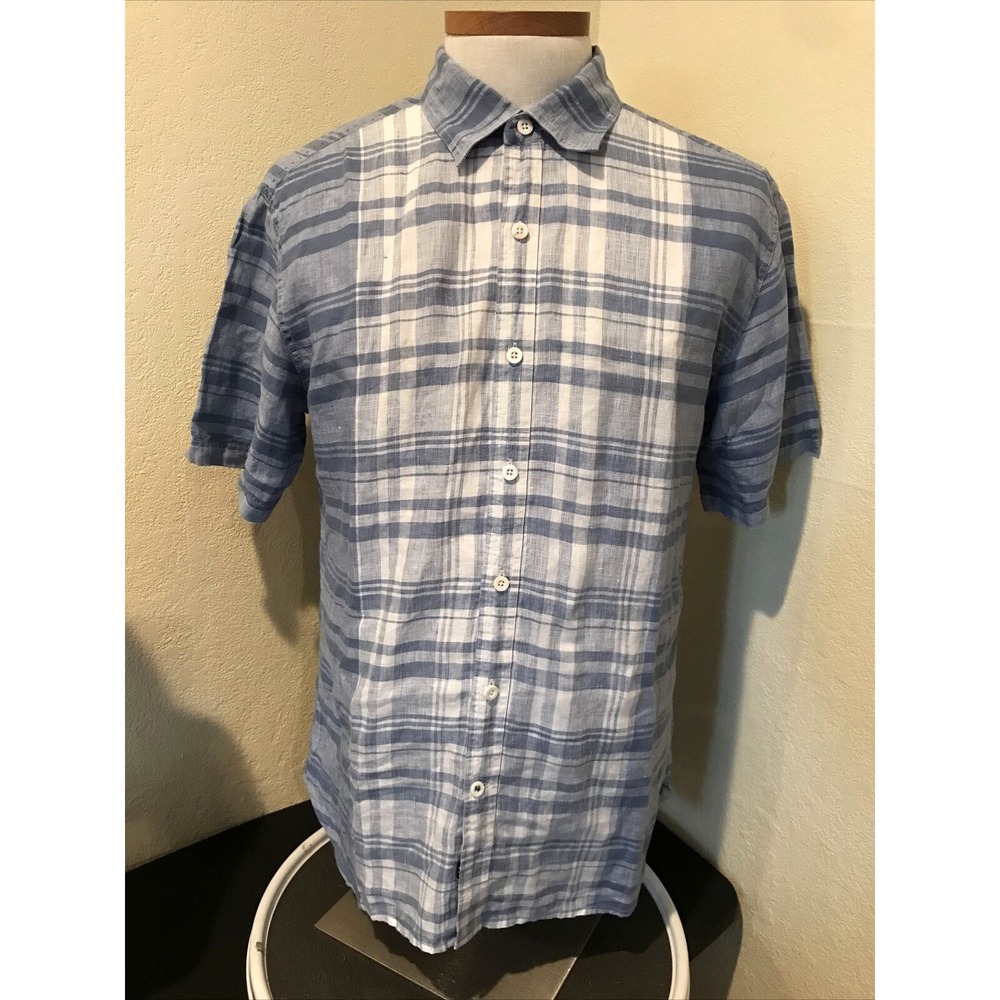 Nat Nast Mens Shirt Sz L Linen American Fit Button Up Denim Casual Beach Summer